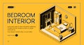 Cozy bedroom interior isometric vector website Royalty Free Stock Photo