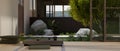 Interior design of a beautiful Japanese zen living room style with indoor zen garden Royalty Free Stock Photo