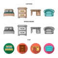 Interior, design, bed, bedroom .Furniture and home interiorset collection icons in cartoon,flat,monochrome style vector