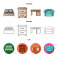 Interior, design, bed, bedroom .Furniture and home interiorset collection icons in cartoon,outline,flat style vector