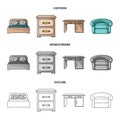 Interior, design, bed, bedroom .Furniture and home interiorset collection icons in cartoon,outline,monochrome style