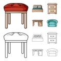 Interior, design, bed, bedroom .Furniture and home interiorset collection icons in cartoon,outline style vector symbol