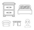 Interior, design, bed, bedroom .Furniture and home interiorset collection icons in outline style vector symbol stock