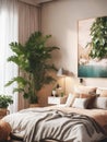 Relaxed Bedroom Picture with Plants and Pink walls Royalty Free Stock Photo