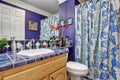 Interior design of blue bathroom