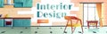 Interior design cartoon web banner. Home kitchen Royalty Free Stock Photo