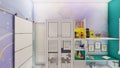Interior design of childrens bedroom colorful 3d visualization Royalty Free Stock Photo