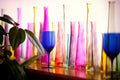 Interior design with colorful decorative glass bottles Royalty Free Stock Photo