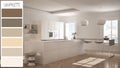 Interior design concept, architect designer, contemporary white kitchen draft with color palette, background Royalty Free Stock Photo
