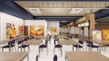 Interior Design 3d rendering visualization of a food court