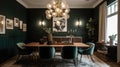 Interior deisgn of Dining Room in Mid-Century Modern style with Chandelier Royalty Free Stock Photo