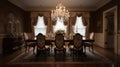 Interior deisgn of Dining Room in Traditional style with Chandelier Royalty Free Stock Photo