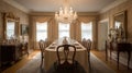 Interior deisgn of Dining Room in Traditional style with Statement chandelier Royalty Free Stock Photo