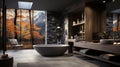 Interior Design of Elegant Spacious Bathroom, Luxury bathtub, Romantic Atmosphere