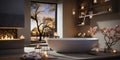 Interior Design of Elegant Spacious Bathroom, Luxury bathtub, Romantic Atmosphere Royalty Free Stock Photo