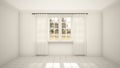 The interior design of empty room and living room modern style with window and White tile floor. 3d Render