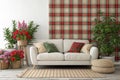 Interior with sofa, plants, and plaid Royalty Free Stock Photo