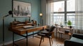Interior deisgn of Home Office in Mid-century modern style with Desk