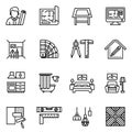 Interior design icon set. Line style stock vector.