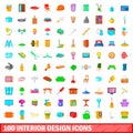 100 interior design icons set, cartoon style Royalty Free Stock Photo