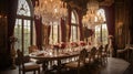 Interior design inspiration of Traditional Elegant style dining room loveliness . Royalty Free Stock Photo