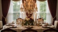 Interior design inspiration of Traditional Elegant style dining room loveliness . Royalty Free Stock Photo