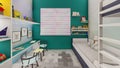 Interior design kids bedroom teal green realistic 3d render Royalty Free Stock Photo