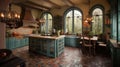 Interior deisgn of Kitchen in Mediterranean style with Terra cotta tile flooring Royalty Free Stock Photo