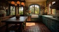 Interior deisgn of Kitchen in Mediterranean style with Terra cotta tile flooring Royalty Free Stock Photo