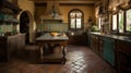 Interior deisgn of Kitchen in Mediterranean style with Terra cotta tile flooring Royalty Free Stock Photo