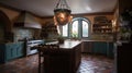 Interior deisgn of Kitchen in Mediterranean style with Terra cotta tile flooring Royalty Free Stock Photo