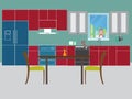 Interior design and kitchen vector illustration flat set Royalty Free Stock Photo