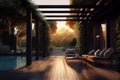 The interior design of a lavish side outside garden. Generative AI.