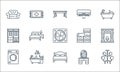 interior design line icons. linear set. quality vector line set such as lamp, bed, washing machine, vanity mirror, bathroom, Royalty Free Stock Photo