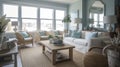 Interior deisgn of Living Room in Coastal style with Ocean View Royalty Free Stock Photo
