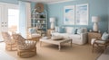 Interior deisgn of Living Room in Coastal style with Ocean View Royalty Free Stock Photo