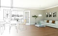 Interior Design Living Room Drawing Gradation Into Photograph Royalty Free Stock Photo