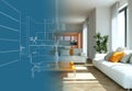 Interior Design Living Room Drawing Gradation Into Photograph Royalty Free Stock Photo