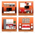 Interior design of living room, kitchen, cabinet, bedroom