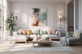 interior design of a living room represented wellness and wellbeing. Light and airy tones, trendy design