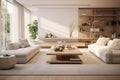 interior design of a living room represented wellness and wellbeing. Light and airy tones, trendy design