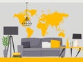 Interior design of living room, vector illustration in flat style. Modern decoration of cozy apartment, creative concept Royalty Free Stock Photo