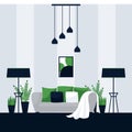 Interior design of a living room, vector illustration in flat style. Modern decoration of cozy apartment, creative Royalty Free Stock Photo