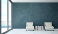 The interior design of modern living room and concrete wall pattern and sea view Royalty Free Stock Photo