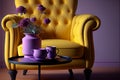 yellow armchair and lavender table and purple walls