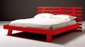 Interior design. This minimalist red bed. Generative AI Royalty Free Stock Photo