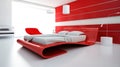 Interior design. This minimalist red bed. Generative AI Royalty Free Stock Photo