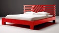 Interior design. This minimalist red bed. Generative AI Royalty Free Stock Photo