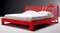 Interior design. This minimalist red bed. Generative AI Royalty Free Stock Photo