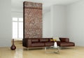 Interior design modern bright room with brown sofa Royalty Free Stock Photo